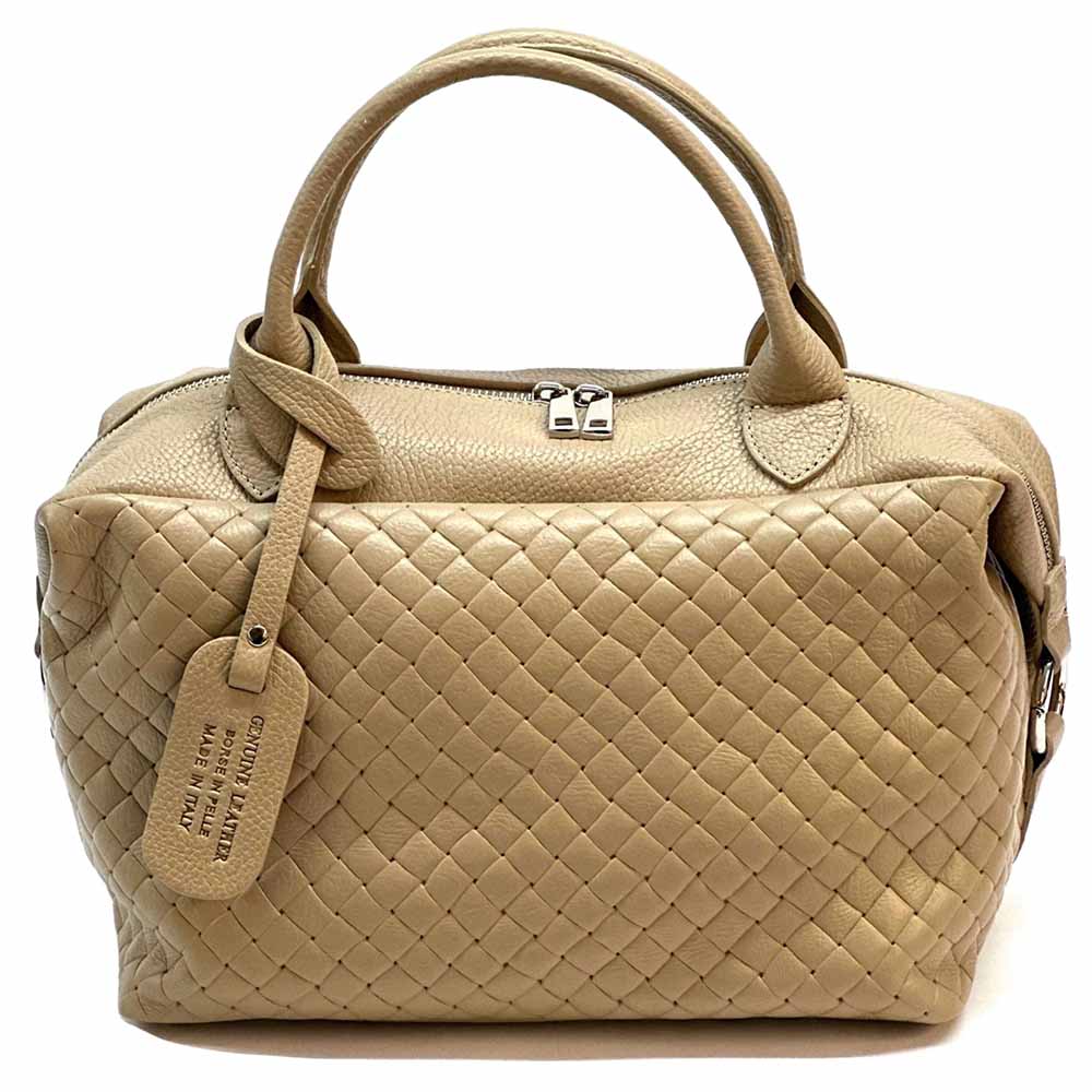 Florine Leather Handbag – Handmade in Florence with Printed Woven - Effect Finish - Leather Italiano