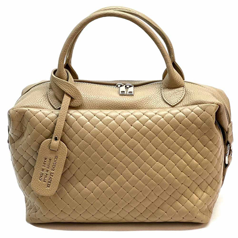 Florine Leather Handbag – Handmade in Florence with Printed Woven - Effect Finish - Leather Italiano