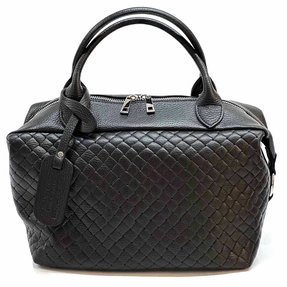Florine Leather Handbag – Handmade in Florence with Printed Woven - Effect Finish - Leather Italiano