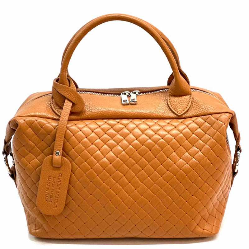 Florine Leather Handbag – Handmade in Florence with Printed Woven - Effect Finish - Leather Italiano