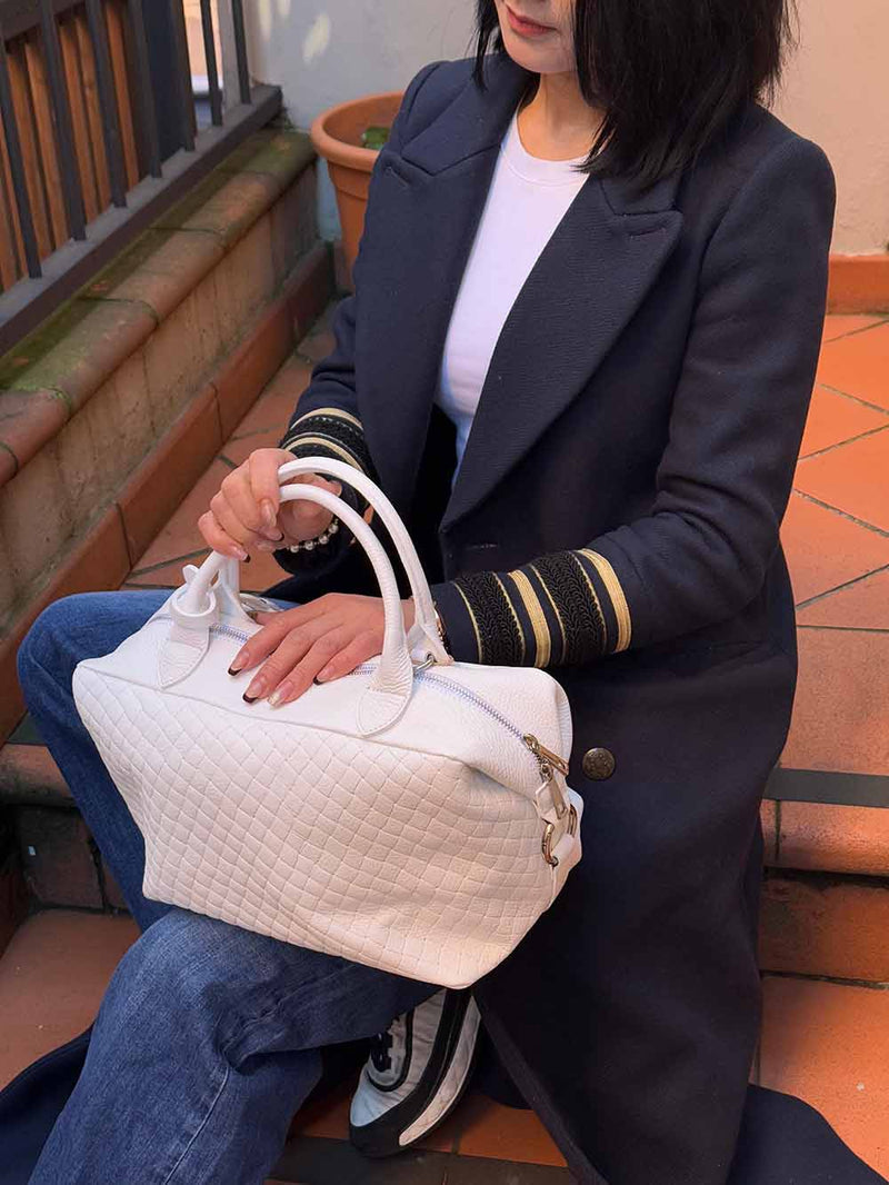 Florine Leather Handbag – Handmade in Florence with Printed Woven - Effect Finish - Leather Italiano