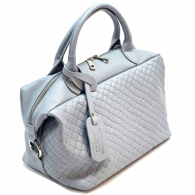 Florine Leather Handbag – Handmade in Florence with Printed Woven - Effect Finish - Leather Italiano