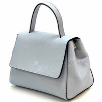 Gaia Italian Leather Handbag – Compact Top Handle with Dollar Grain Texture - Leather Italiano