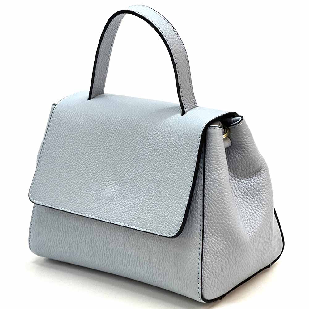 Gaia Italian Leather Handbag – Compact Top Handle with Dollar Grain Texture - Leather Italiano