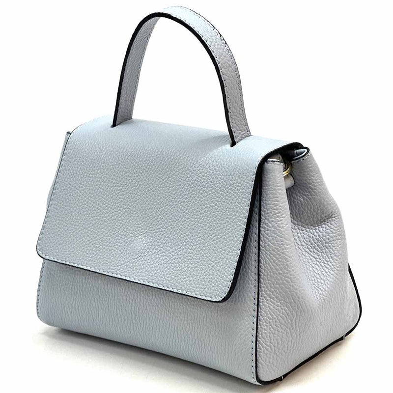 Gaia Italian Leather Handbag – Compact Top Handle with Dollar Grain Texture - Leather Italiano