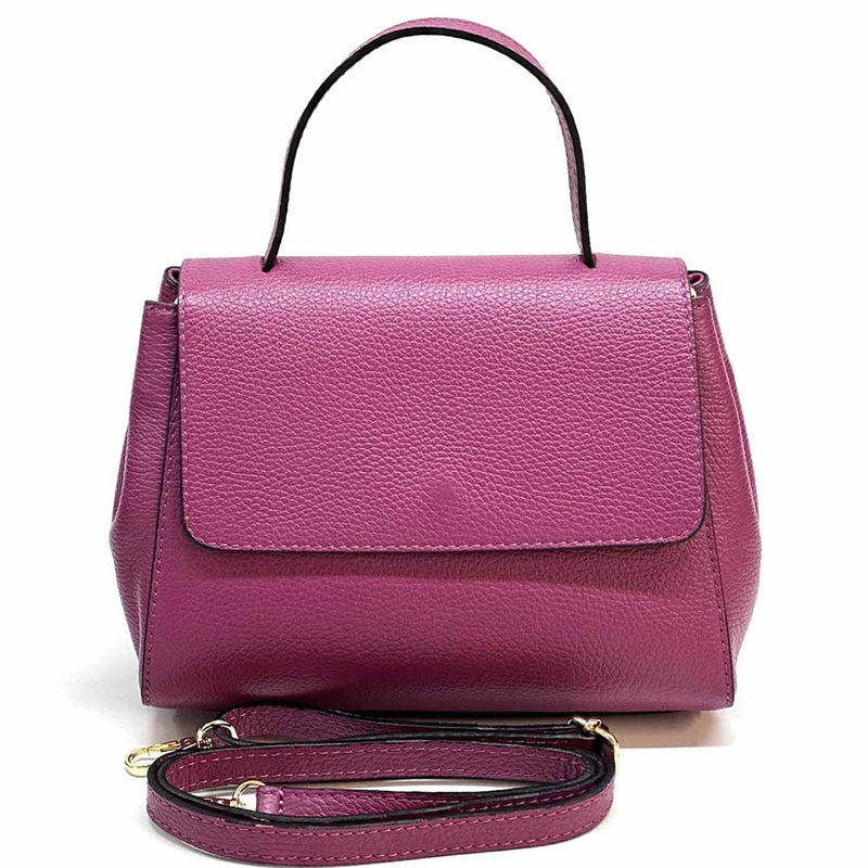 Gaia Italian Leather Handbag – Compact Top Handle with Dollar Grain Texture - Leather Italiano