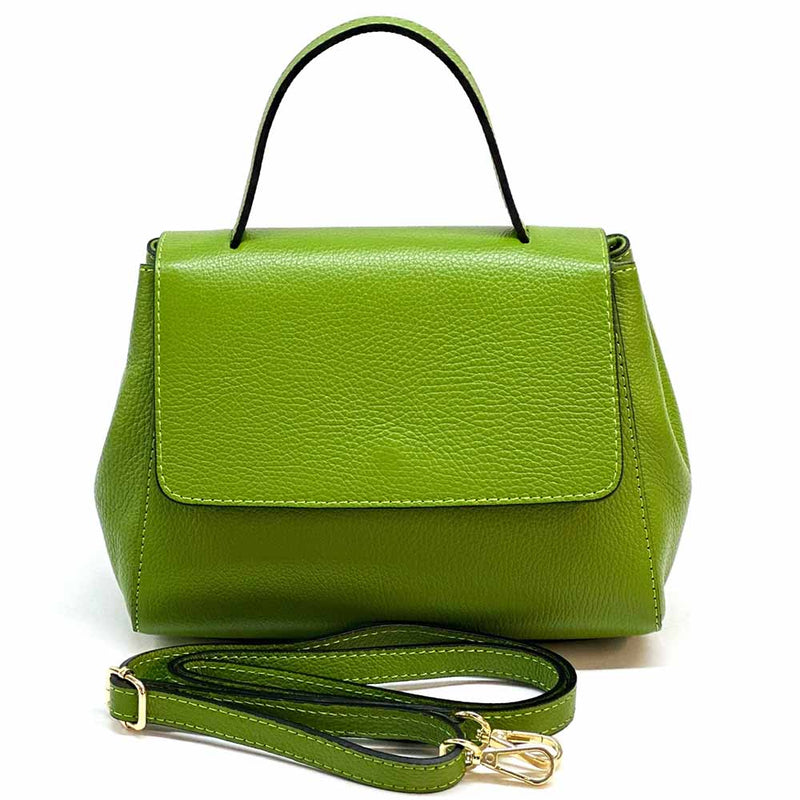 Gaia Italian Leather Handbag – Compact Top Handle with Dollar Grain Texture - Leather Italiano