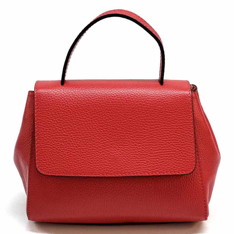 Gaia Italian Leather Handbag – Compact Top Handle with Dollar Grain Texture - Leather Italiano