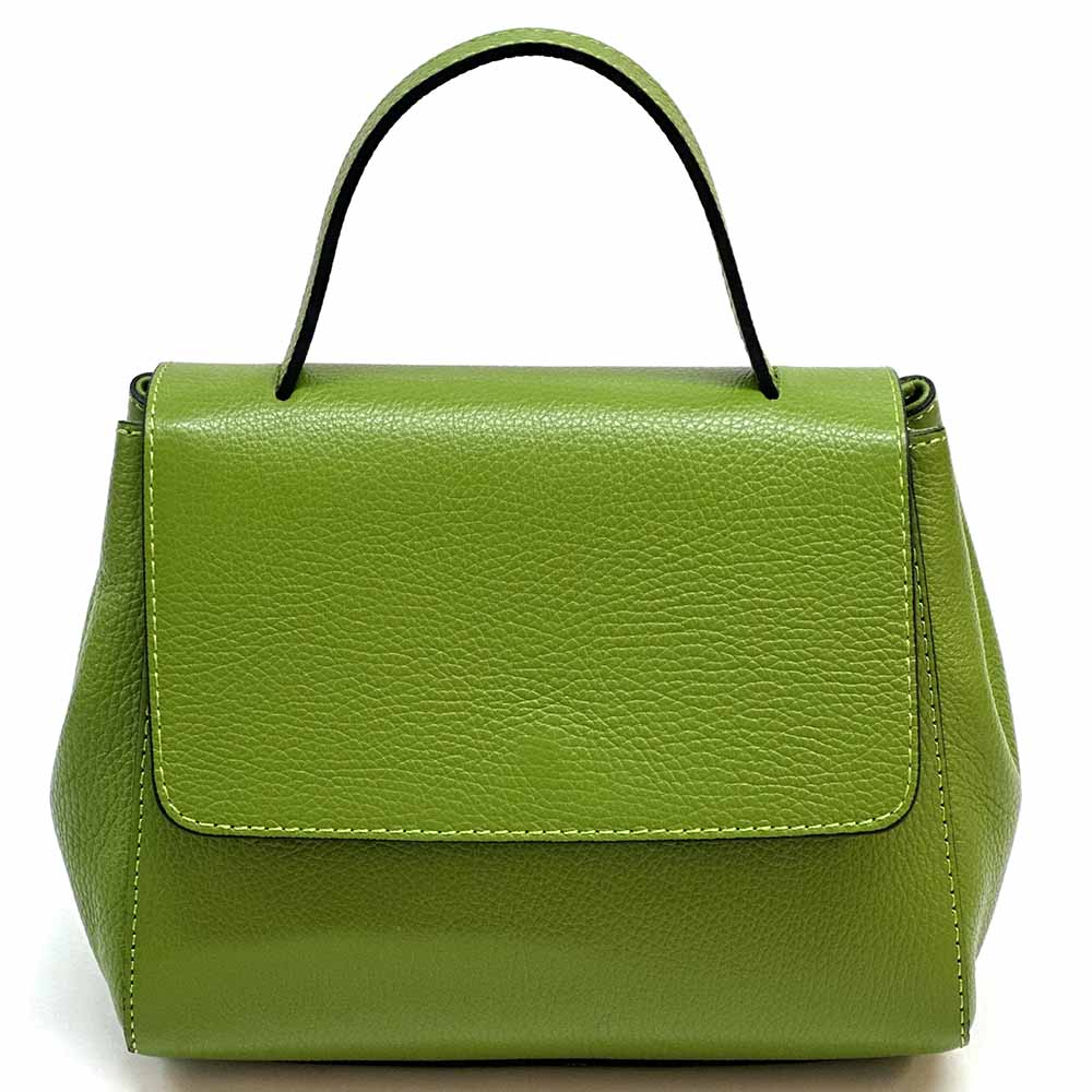 Gaia Italian Leather Handbag – Compact Top Handle with Dollar Grain Texture - Leather Italiano