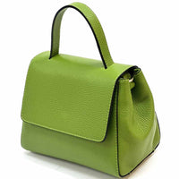 Gaia Italian Leather Handbag – Compact Top Handle with Dollar Grain Texture - Leather Italiano