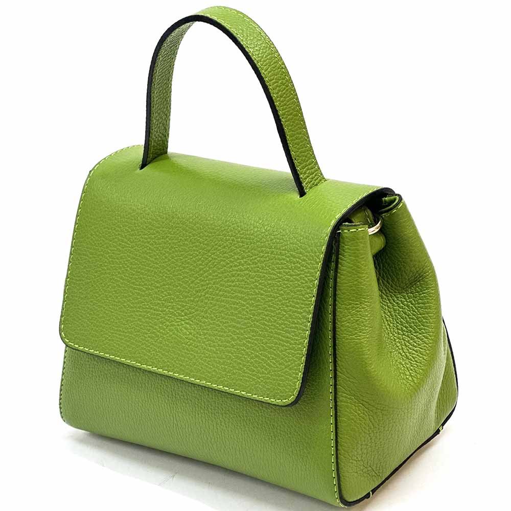 Gaia Italian Leather Handbag – Compact Top Handle with Dollar Grain Texture - Leather Italiano