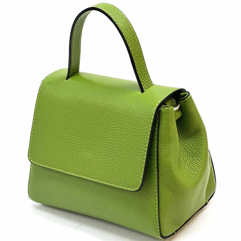 Gaia Italian Leather Handbag – Compact Top Handle with Dollar Grain Texture - Leather Italiano