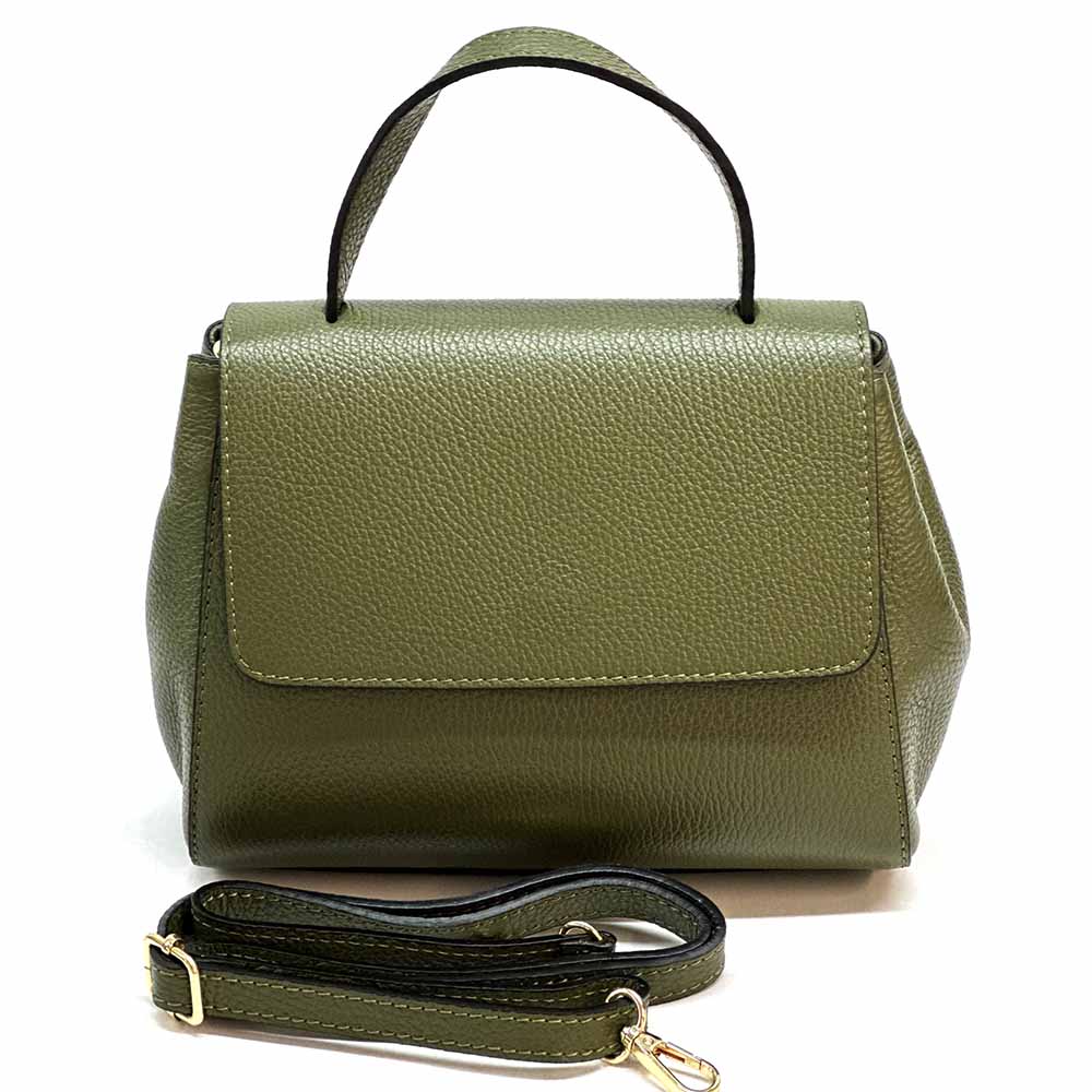 Gaia Italian Leather Handbag – Compact Top Handle with Dollar Grain Texture - Leather Italiano