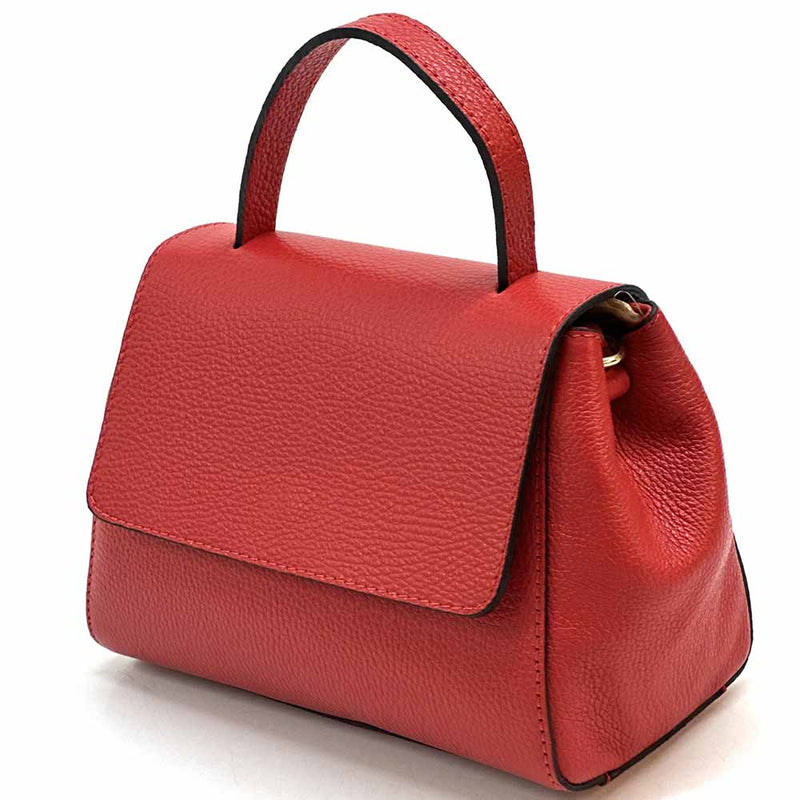 Gaia Italian Leather Handbag – Compact Top Handle with Dollar Grain Texture - Leather Italiano
