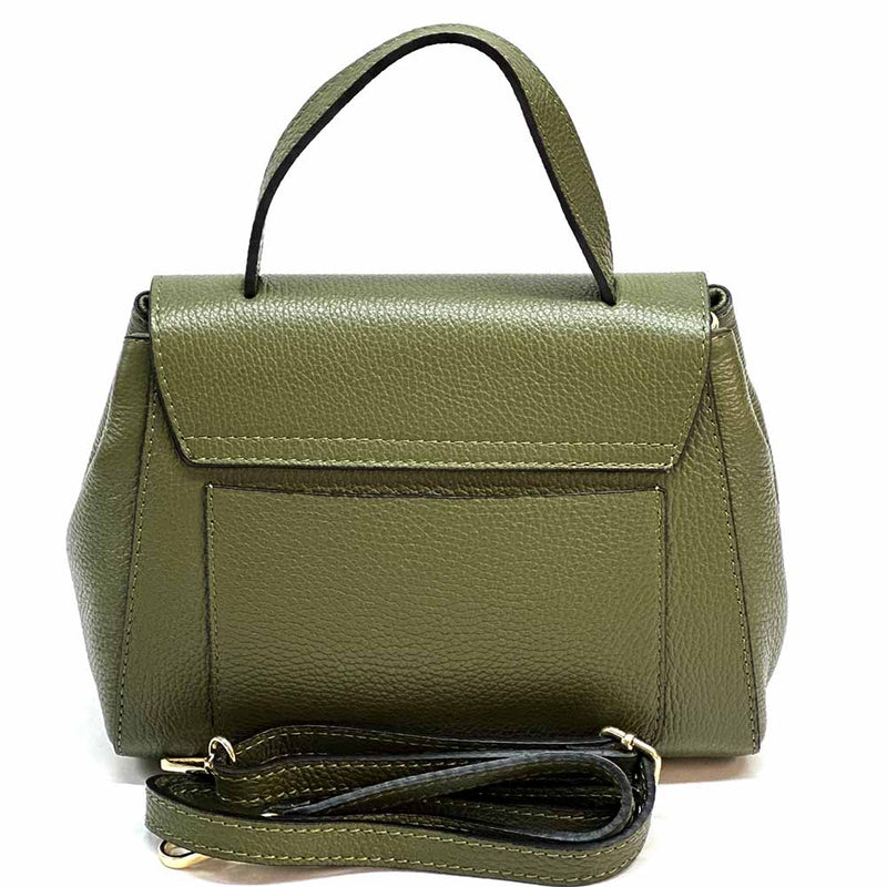 Gaia Italian Leather Handbag – Compact Top Handle with Dollar Grain Texture - Leather Italiano