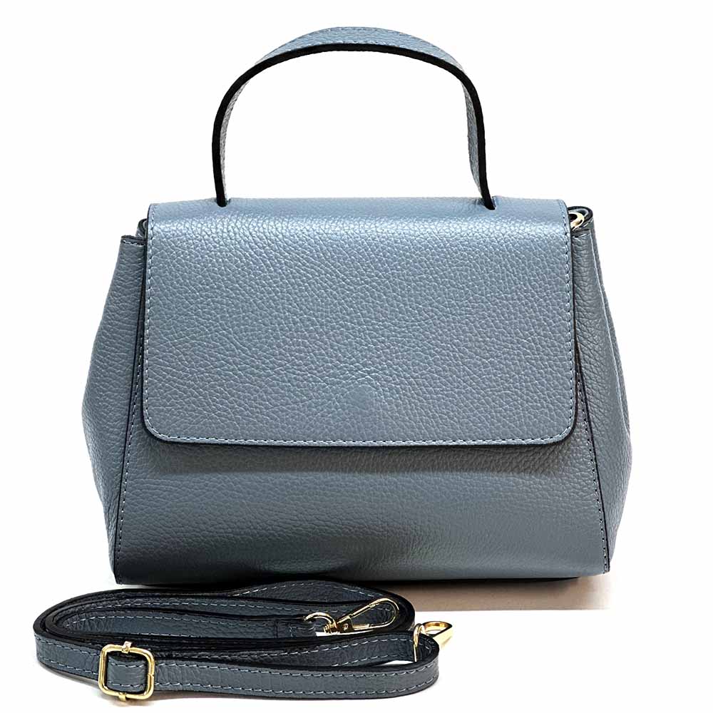 Gaia Italian Leather Handbag – Compact Top Handle with Dollar Grain Texture - Leather Italiano