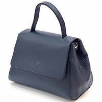 Gaia Italian Leather Handbag – Compact Top Handle with Dollar Grain Texture - Leather Italiano