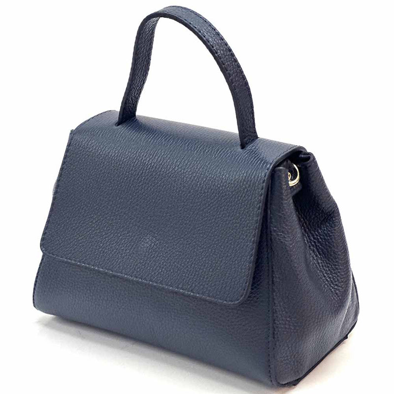 Gaia Italian Leather Handbag – Compact Top Handle with Dollar Grain Texture - Leather Italiano