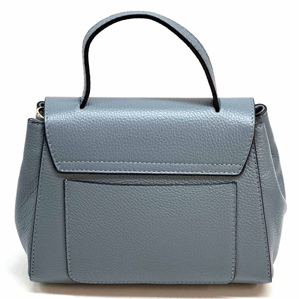 Gaia Italian Leather Handbag – Compact Top Handle with Dollar Grain Texture - Leather Italiano