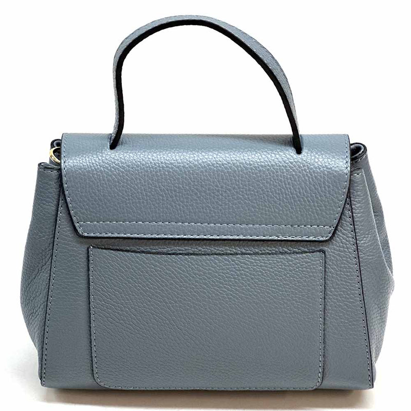 Gaia Italian Leather Handbag – Compact Top Handle with Dollar Grain Texture - Leather Italiano