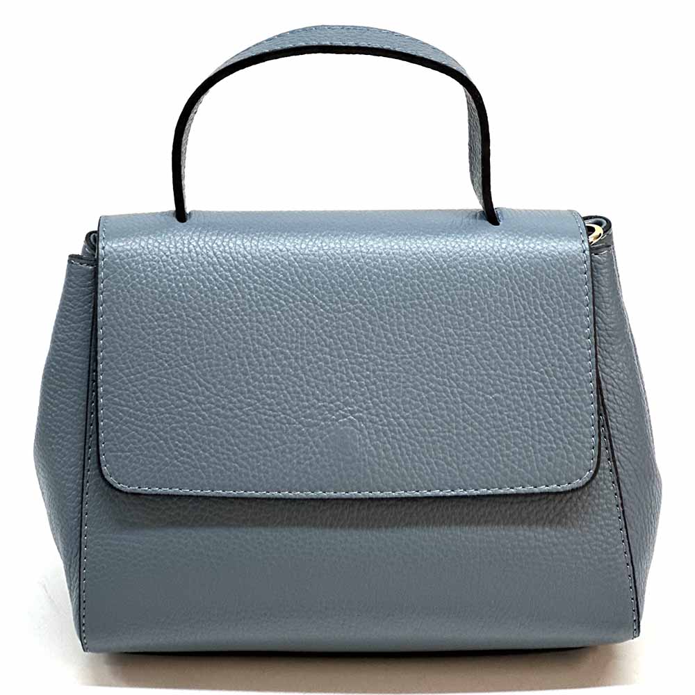 Gaia Italian Leather Handbag – Compact Top Handle with Dollar Grain Texture - Leather Italiano