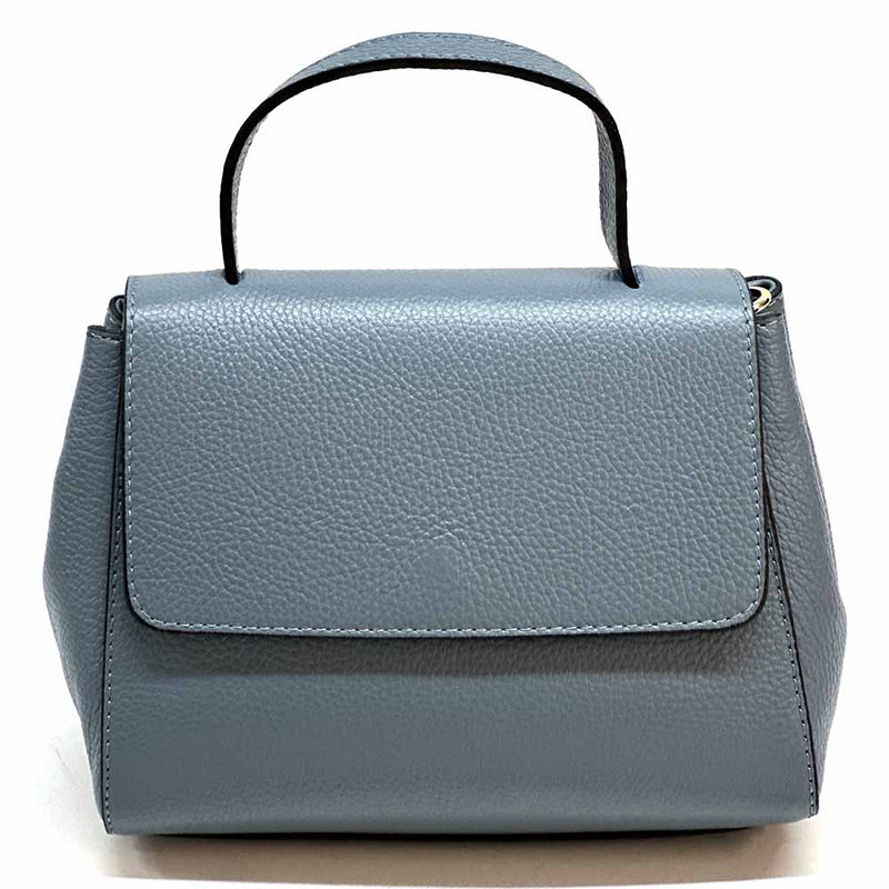 Gaia Italian Leather Handbag – Compact Top Handle with Dollar Grain Texture - Leather Italiano