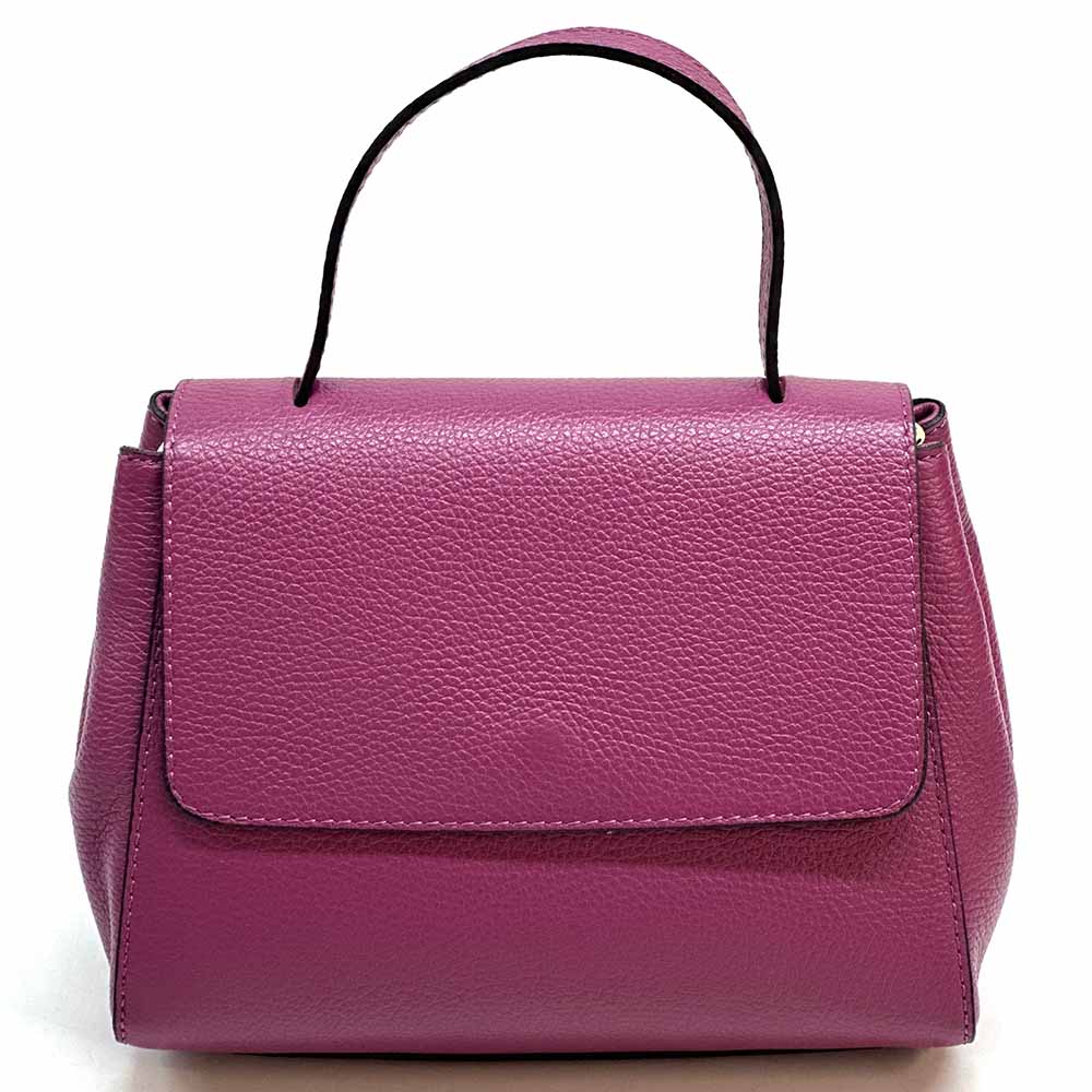 Gaia Italian Leather Handbag – Compact Top Handle with Dollar Grain Texture - Leather Italiano