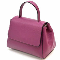 Gaia Italian Leather Handbag – Compact Top Handle with Dollar Grain Texture - Leather Italiano