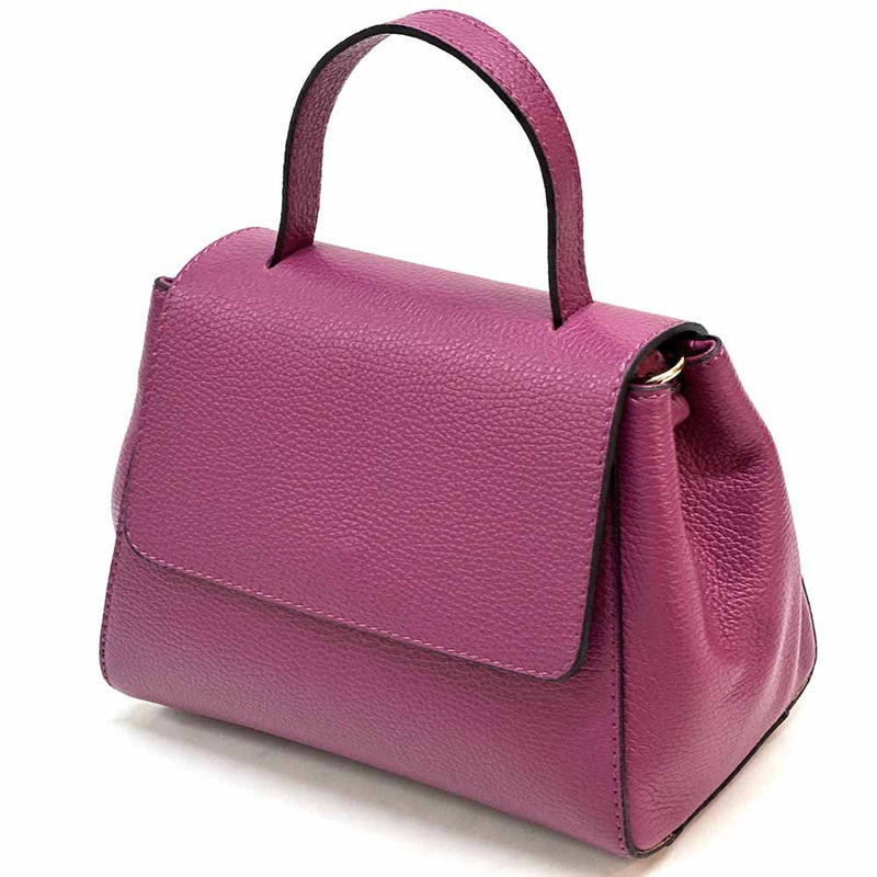 Gaia Italian Leather Handbag – Compact Top Handle with Dollar Grain Texture - Leather Italiano