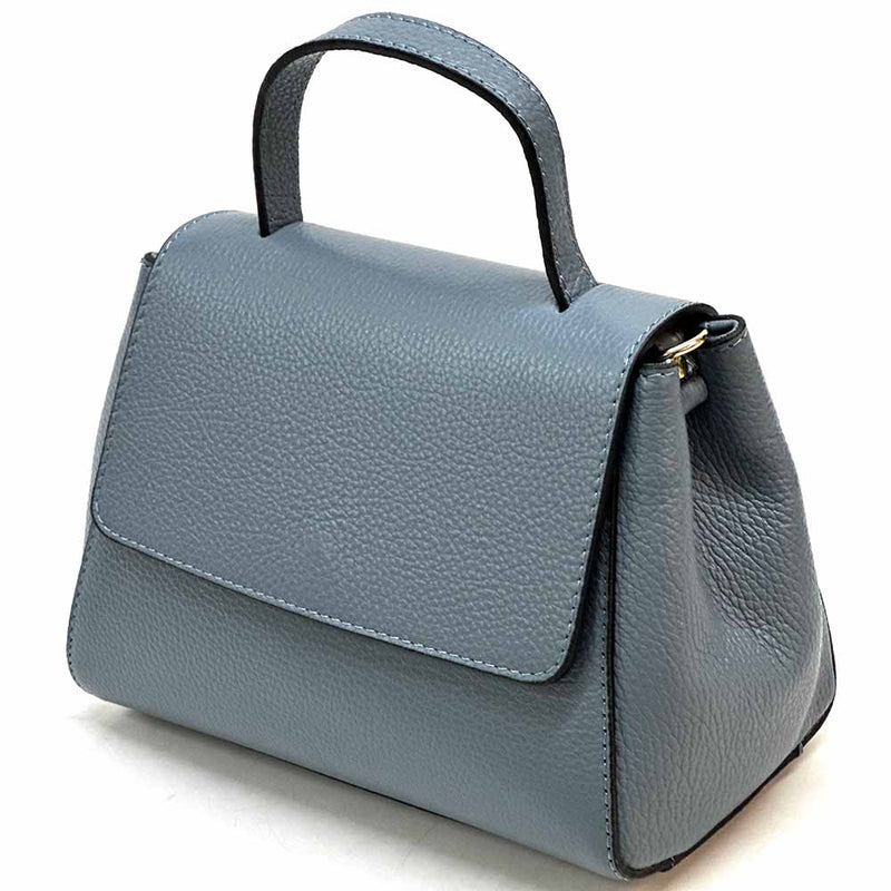 Gaia Italian Leather Handbag – Compact Top Handle with Dollar Grain Texture - Leather Italiano