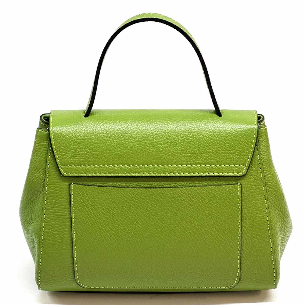 Gaia Italian Leather Handbag – Compact Top Handle with Dollar Grain Texture - Leather Italiano