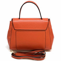 Gaia Italian Leather Handbag – Compact Top Handle with Dollar Grain Texture - Leather Italiano