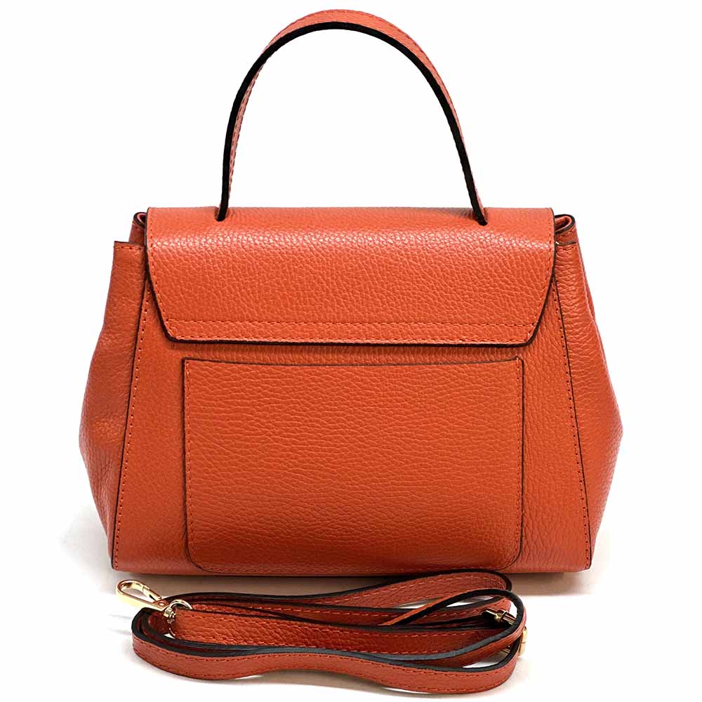 Gaia Italian Leather Handbag – Compact Top Handle with Dollar Grain Texture - Leather Italiano