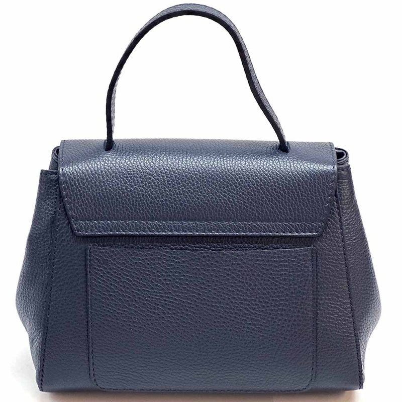 Gaia Italian Leather Handbag – Compact Top Handle with Dollar Grain Texture - Leather Italiano
