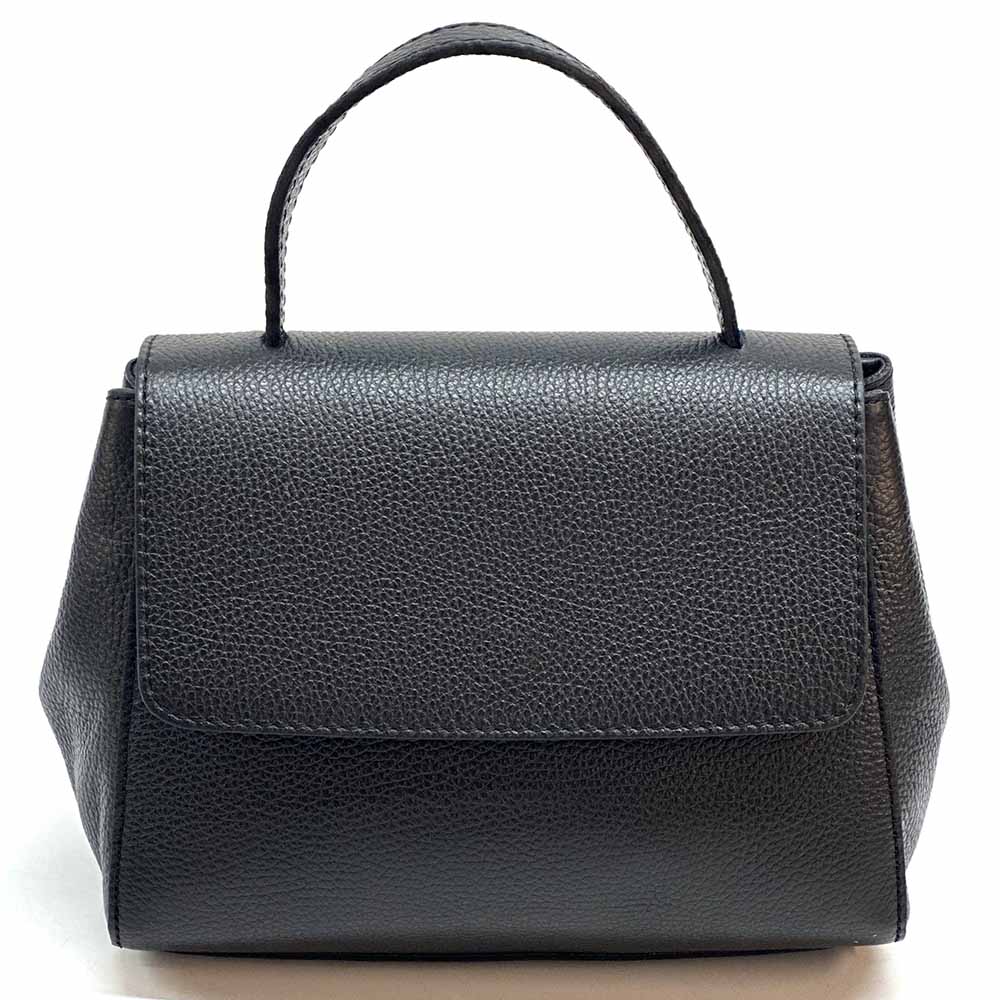 Gaia Italian Leather Handbag – Compact Top Handle with Dollar Grain Texture - Leather Italiano