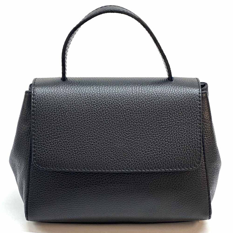 Gaia Italian Leather Handbag – Compact Top Handle with Dollar Grain Texture - Leather Italiano