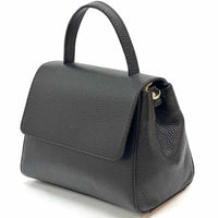 Gaia Italian Leather Handbag – Compact Top Handle with Dollar Grain Texture - Leather Italiano