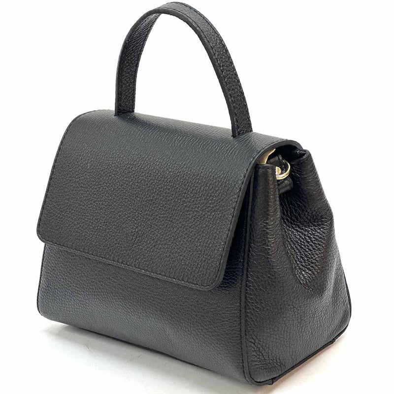 Gaia Italian Leather Handbag – Compact Top Handle with Dollar Grain Texture - Leather Italiano