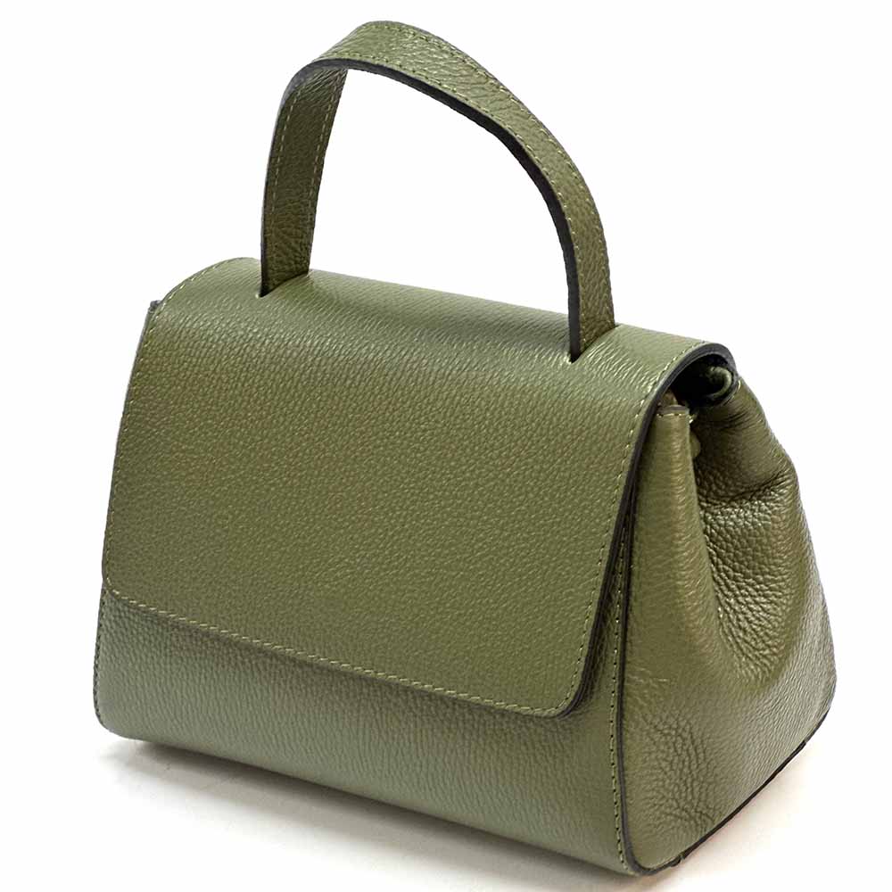 Gaia Italian Leather Handbag – Compact Top Handle with Dollar Grain Texture - Leather Italiano