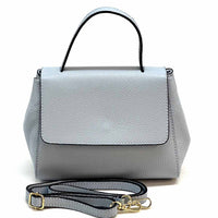 Gaia Italian Leather Handbag – Compact Top Handle with Dollar Grain Texture - Leather Italiano
