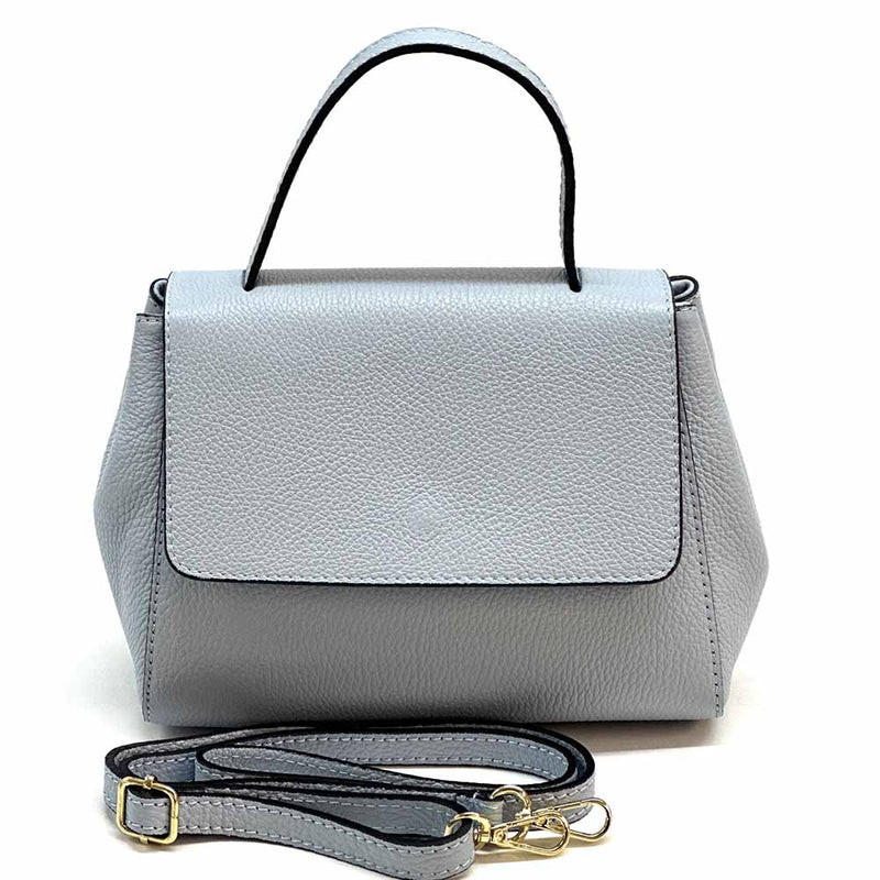 Gaia Italian Leather Handbag – Compact Top Handle with Dollar Grain Texture - Leather Italiano