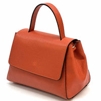 Gaia Italian Leather Handbag – Compact Top Handle with Dollar Grain Texture - Leather Italiano