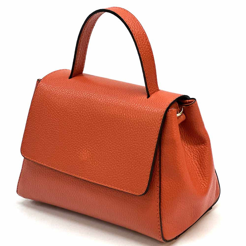 Gaia Italian Leather Handbag – Compact Top Handle with Dollar Grain Texture - Leather Italiano