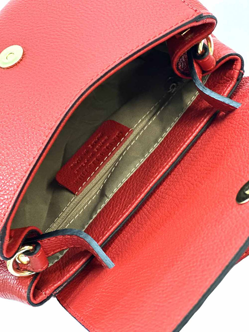 Gaia Italian Leather Handbag – Compact Top Handle with Dollar Grain Texture - Leather Italiano