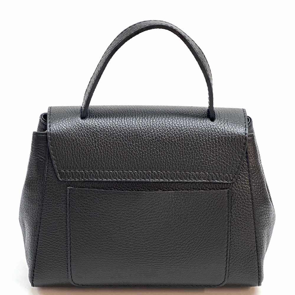 Gaia Italian Leather Handbag – Compact Top Handle with Dollar Grain Texture - Leather Italiano