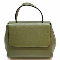 Gaia Italian Leather Handbag – Compact Top Handle with Dollar Grain Texture - Leather Italiano