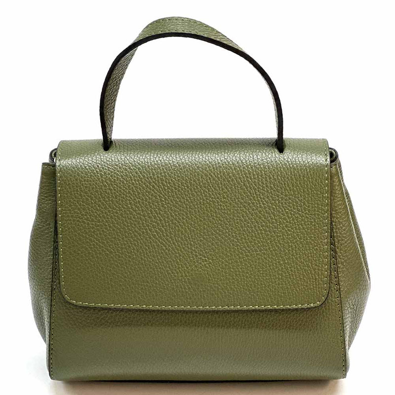 Gaia Italian Leather Handbag – Compact Top Handle with Dollar Grain Texture - Leather Italiano