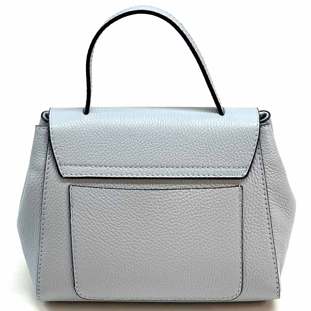 Gaia Italian Leather Handbag – Compact Top Handle with Dollar Grain Texture - Leather Italiano