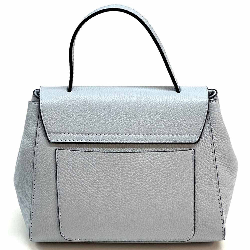 Gaia Italian Leather Handbag – Compact Top Handle with Dollar Grain Texture - Leather Italiano