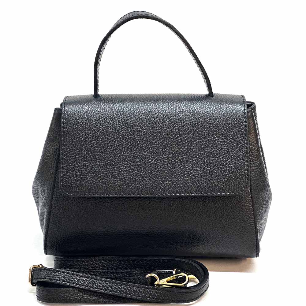 Gaia Italian Leather Handbag – Compact Top Handle with Dollar Grain Texture - Leather Italiano